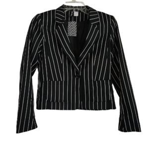 H&M BLACK & WHITE STRIPED BLAZER FRONT POCKETS 1X BUTTON SZ 4